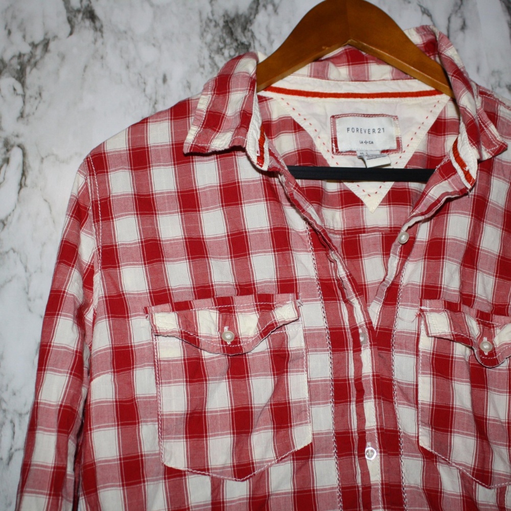 🠟🠟💲🠟🠟 Forever 21 Plaid Long Sleeve Shirt Top - Picture 2 of 2